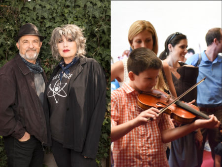 Marty Jourard & Martha Davis of The Motels; Houston Symphony "Instrument Petting Zoo" at 2015 Theater District Open House