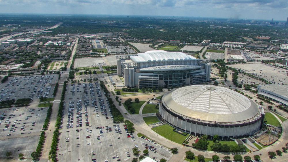 Aerial photographs of Astrodome and NRG Stadium, home to the Houston Texans.