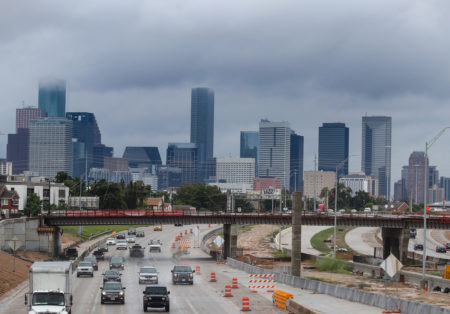 Imelda on the Houston skyline in the background and SH 288 in the foreground. September 18, 2019