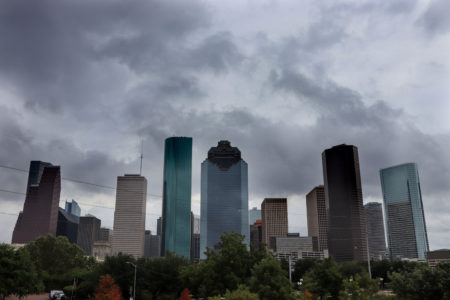 Imelda over the Houston skyline. September 18, 2019