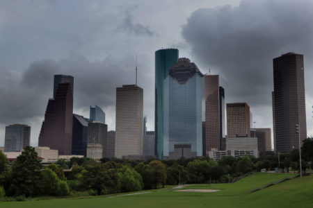 Imelda over the Houston skyline taken at Eleanor Tinsley Park. September 18, 2019