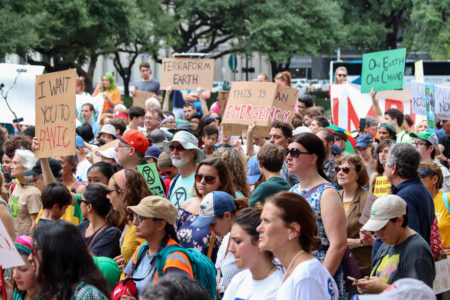 Hundreds of students and others attended a rally outside Houston City Hall as part of the global “Fridays for Future” climate youth strike.