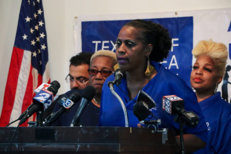 HISD bus driver talks about her experience during Imelda at the HESP News Conference. Taken on September 24, 2019.