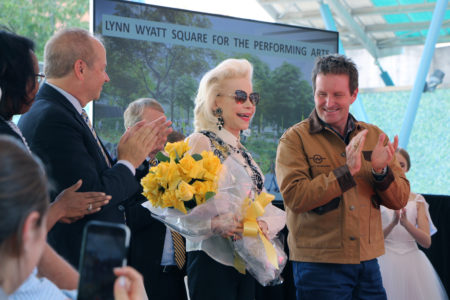 Houston socialite and philanthropist Lynn Wyatt during the event to announce her $10 million gift to renovate Jones Plaza.