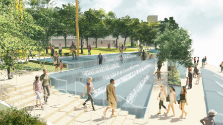 A water cascade will be one of the main attractions of the Lynn Wyatt Square For The Performing Arts.