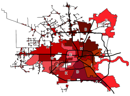 City Council District Map for the City of Houston