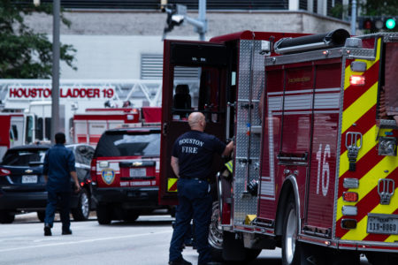 Houston firefighters respond to a fire at the Main Street Market at 901 Main Street in downtown Houston. Taken on October 17, 2019.