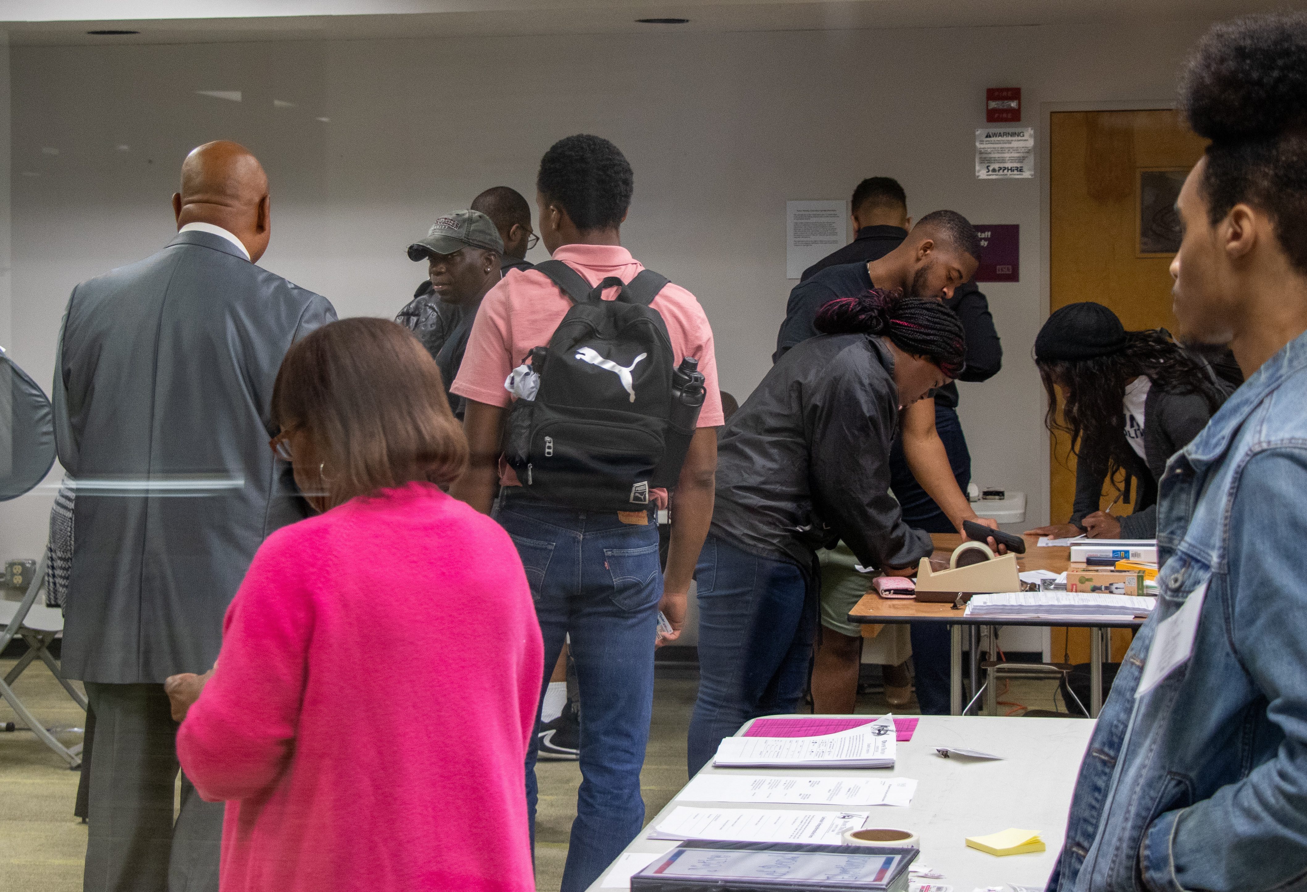 Early voters inside the library at Texas Southern University.