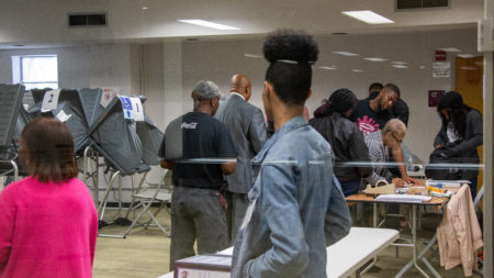 Early voters inside the TSU library.