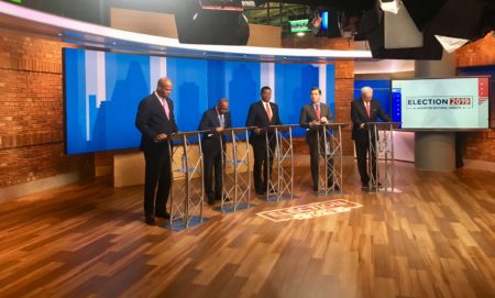 Houston mayoral candidates in a televised debate on Oct. 21.
