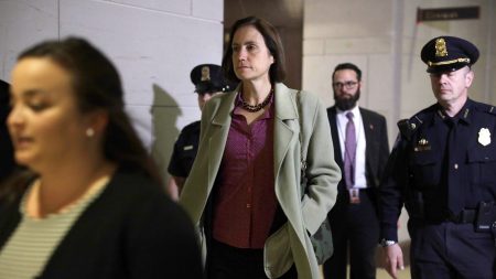 Fiona Hill, former deputy assistant to the president and senior director for Europe and Russia on the National Security Council staff, arrives to review transcripts of her deposition on Nov. 4. She is testifying publicly on Thursday.