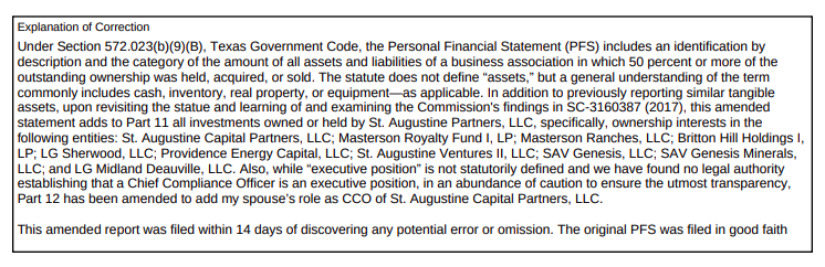 This is the explanation Land Commissioner George P. Bush gave when he amended his 2019 personal financial statement. He also amended reports in filed in 2018 and 2015.
