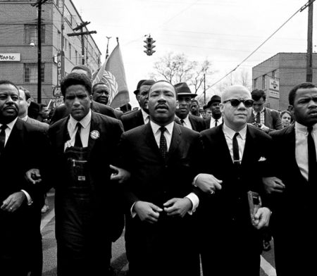 Ralph Abernathy, James Foreman, Martin Luther King Jr., Jesse Douglas and John Lewis.  King leads the five-day, 54-mile march for voting rights in 1965, from Selma, Alabama, to Montgomery.
