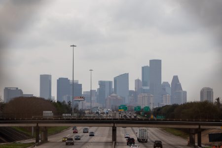 Houston Skyline as seen from the Waco Street bridge in east Houston. February 4, 2020