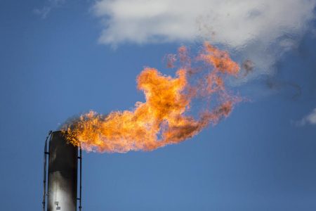 Gas is burned off from an oil well in West Texas.