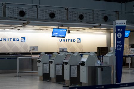 Pictured is a United Airlines check-in area at George Bush Intercontinental Airport in Houston on Feb. 20, 2020.