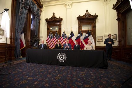 Gov. Greg Abbott announced a strike force in charge of laying steps to re-open the Texas economy at a press conference in the capitol on April 17, 2020.