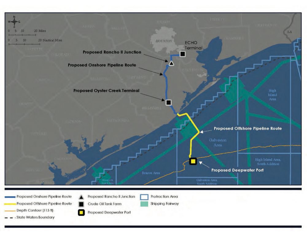 The project includes both onshore and offshore pipelines as well as a deepwater port.