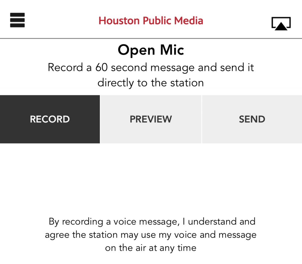 Open Mic audio recorder in the Houston Public Media mobile app