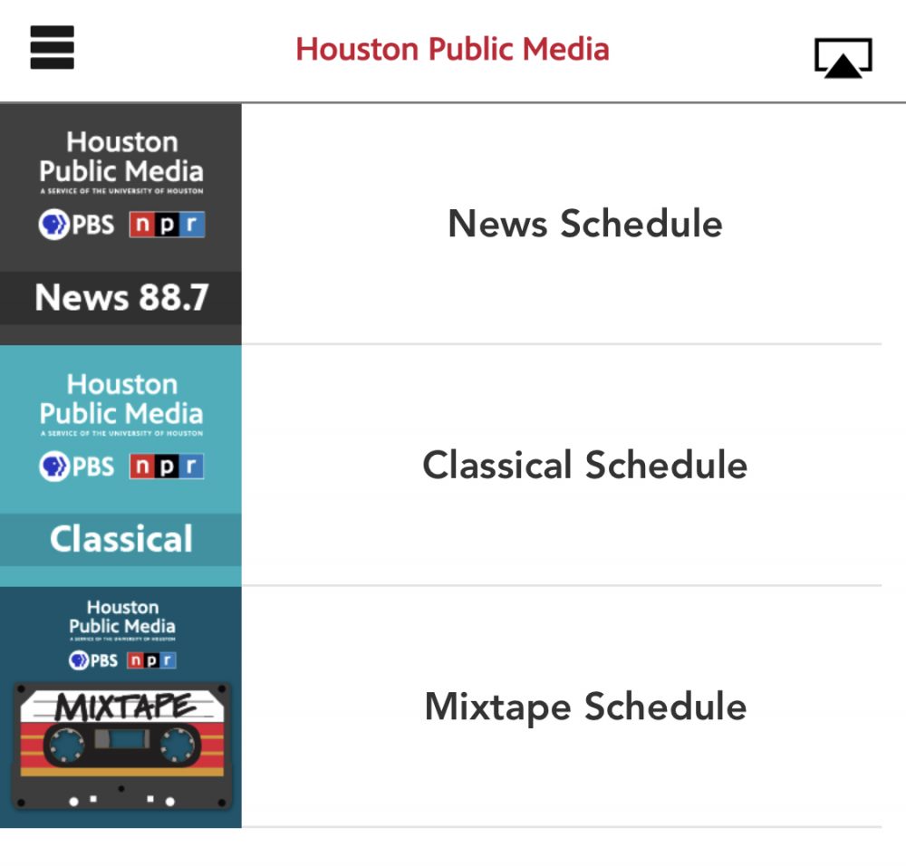 Schedules in the Houston Public Media mobile app