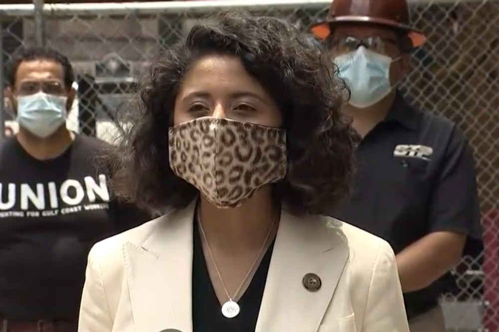 Harris County Judge Lina Hidalgo at a press conference on Thursday, May 21, 2020. Hidalgo extended the county's stay-at-home order, a largely symbolic move now that Gov. Greg Abbott has lifted many restrictions, superseding local rules.