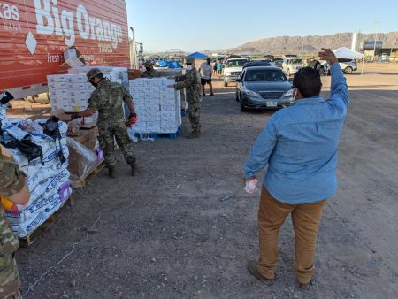 National Guard and West Texas Food Bank Staff drove 250 miles to Presidio to distribute food. Without the Guard, food bank says it's "Back to the drawing board" on volunteer shortages.