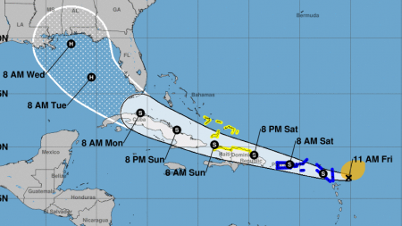 Tropical Storm Laura could become a hurricane early next week — around the same time another storm develops into a hurricane in the Gulf of Mexico. The system is forecast to bring rain and flooding to Caribbean islands on its way to the U.S. mainland.