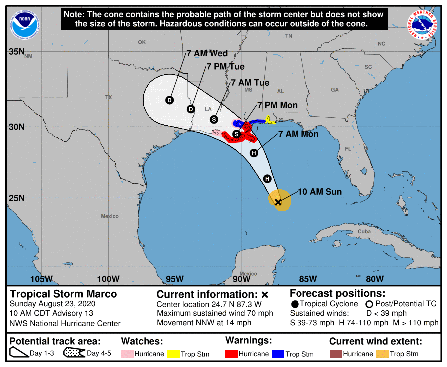 The National Hurricane Center's update from Sunday morning on Tropical Storm Marco. 