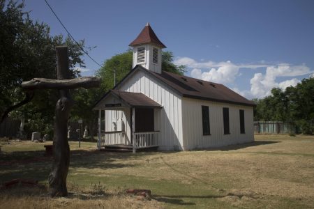 The historic Jackson Ranch Church in the Rio Grande Valley is nearby border wall construction.