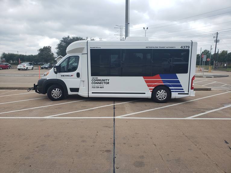 One of the 14-passenger buses that's used by METRO's Missouri City Community Connector. 