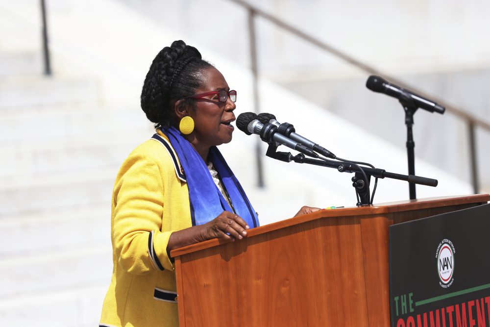 Rep. Sheila Jackson Lee, D-Houston, speaks during the March on Washington, Friday Aug. 28, 2020, in Washington, on the 57th anniversary of the Rev. Martin Luther King Jr.'s "I Have A Dream" speech. Jackson Lee and other congressional demicrats signed onto a brief challenging Gov. Greg Abbott's order removing mail-in ballot drop-off locations in Texas.