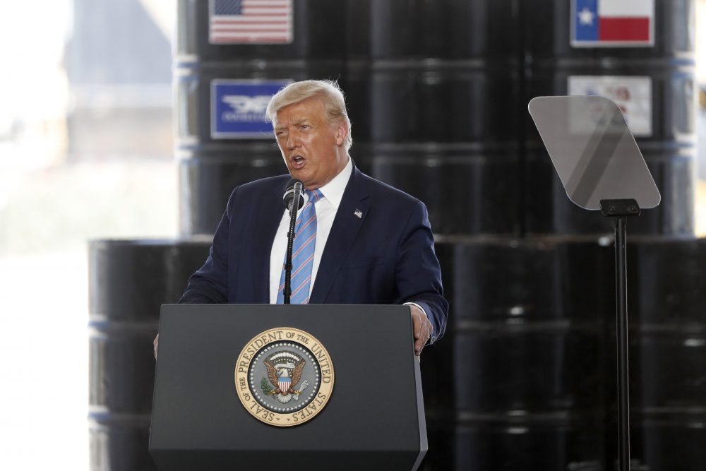 President Donald Trump delivers remarks about American energy production during a visit to the Double Eagle Energy Oil Rig, Wednesday, July 29, 2020, in Midland, Texas.