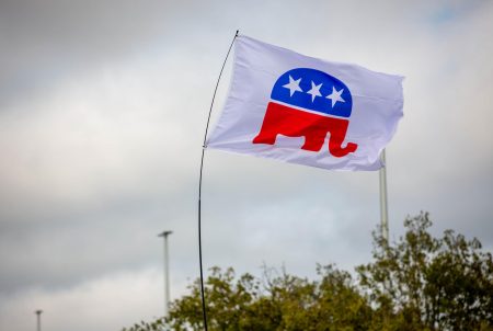 A Republican Party flag at an event by U.S. Sen. John Cornyn, R-Texas, in College Station in October.