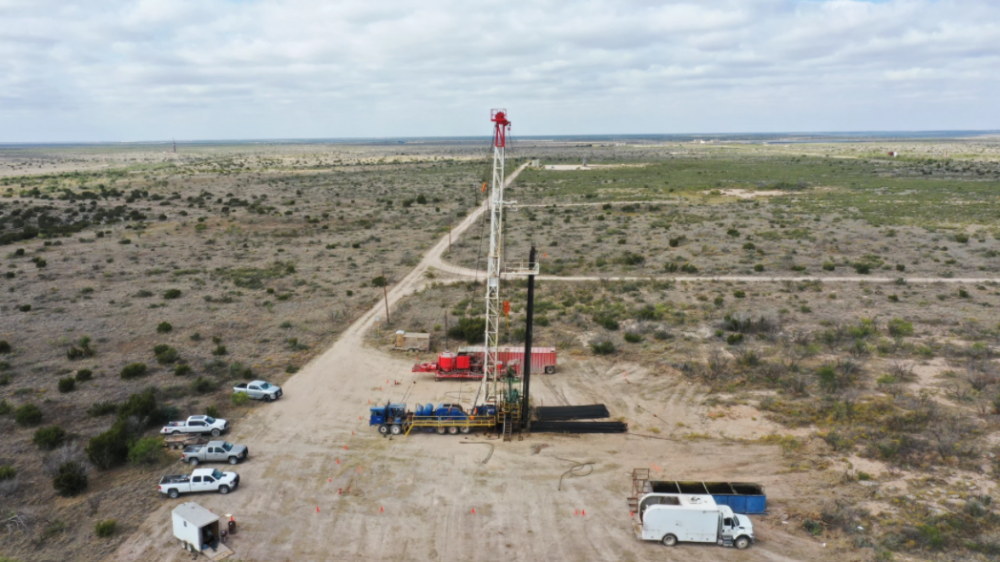 A workover rig from an aerial view.