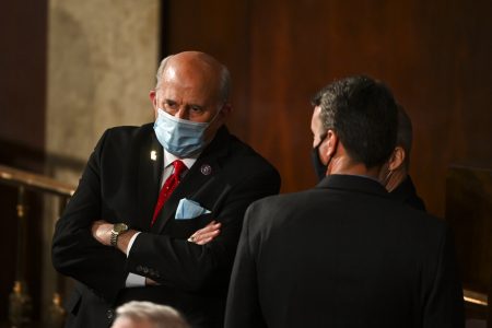 Rep. Louie Gohmert, R-Texas, speaks with others on opening day of the 117th Congress at the U.S. Capitol in Washington, Sunday, Jan. 3, 2021.