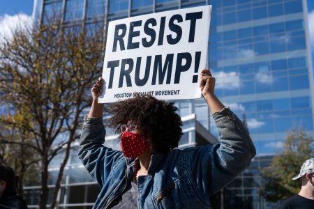 An anti-Trump protest in downtown Houston on Jan. 7, 2021, in response to pro-Trump extremists storming the Capitol.