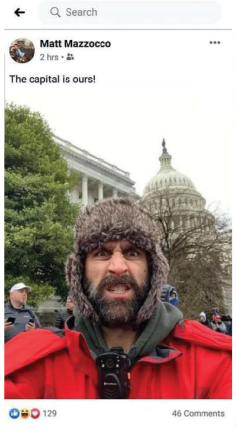 A Facebook screenshot attached to a federal affidavit appears to show San Antonio resident Matthew Carl Mazzocco at the U.S. Capitol