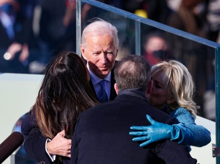WASHINGTON, DC - JANUARY 20: President Joe Biden and first lady Jill Biden hug Hunter Biden and daughter Ashley Biden after being sworn in as U.S. president during his inauguration on the West Front of the U.S. Capitol on January 20, 2021 in Washington, DC.  During today's inauguration ceremony Joe Biden becomes the 46th president of the United States. (Photo by Tasos Katopodis/Getty Images)