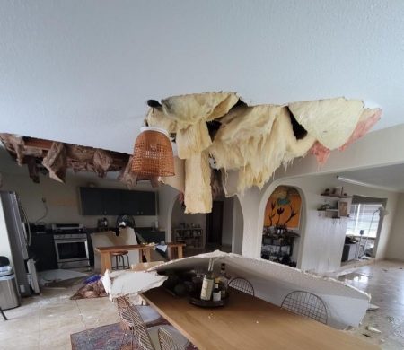Home damage from a burst water pipe.