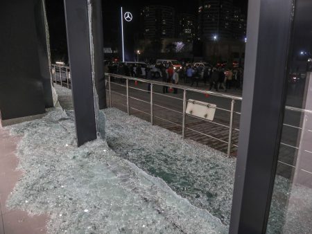 Shattered glass is on the ground following a rocket attack in Irbil, the capital of the northern Iraqi Kurdish autonomous region, on Feb. 15. On Thursday, the U.S. launched airstrikes targeting Iranian-backed groups in eastern Syria in response to recent attacks against Americans in Iraq.