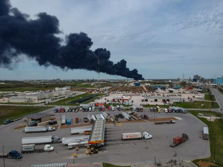 A drone photo of the International Terminals Company fire in Deer Park, on March 18, 2019.