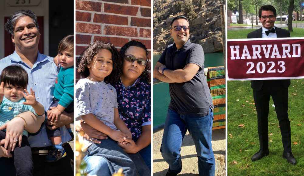 At different points during the pandemic, Houston Public Media spoke with, from left, Sid Banerjee, Sunshine Smith, Kamran Malik and Juan Venancio about how their lives were impacted by COVID-19. One year after the pandemic hit Houston, we hear from them in their own words.