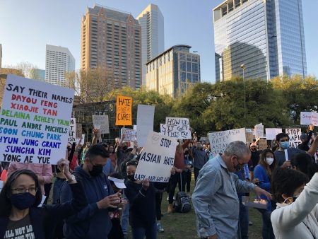 Houstonians rallied at Discovery Green to condemn anti-Asian hate on March 20th, 2021.