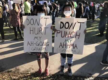 Nancy and Michael Liu at rally against Asian discrimination and violence on March 20th, 2021.