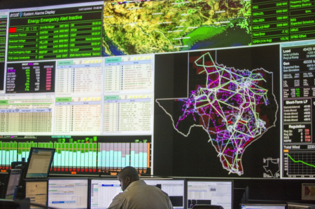 The control room at the Electric Reliability Council of Texas, the state's grid operator.