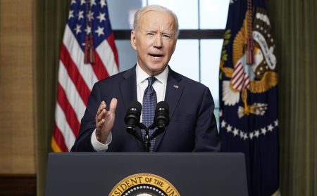 President Biden speaks from the Treaty Room in the White House on Wednesday to announce the withdrawal of the remainder of U.S. troops from Afghanistan.