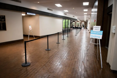 No one was in line for the second dose of the Moderna COVID-19 vaccine at the Lubbock Memorial Civic Center vaccination site on April 14.