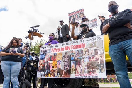 More than 100 people rallied in Baytown on May 13, 2021, to demand the firing of police officer Juan Delacruz. Delacruz has been indicted in the shooting death of Pamela Turner, and is on administrative leave from the Baytown Police Department.
