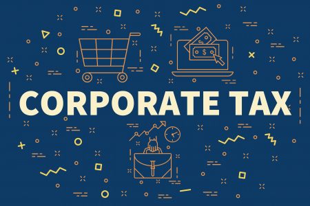 Conceptual business illustration with the words corporate tax