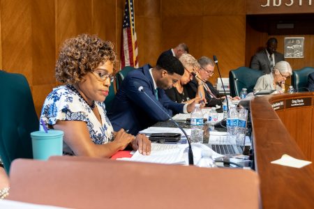 Houston City Council Members discuss the 2021 city budget at a meeting on June 2, 2021.